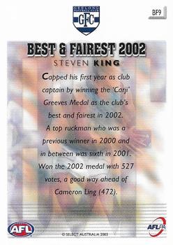 2003 Select XL Ultra AFL - Club Best & Fairest 2002 #BF9 Steven King Back